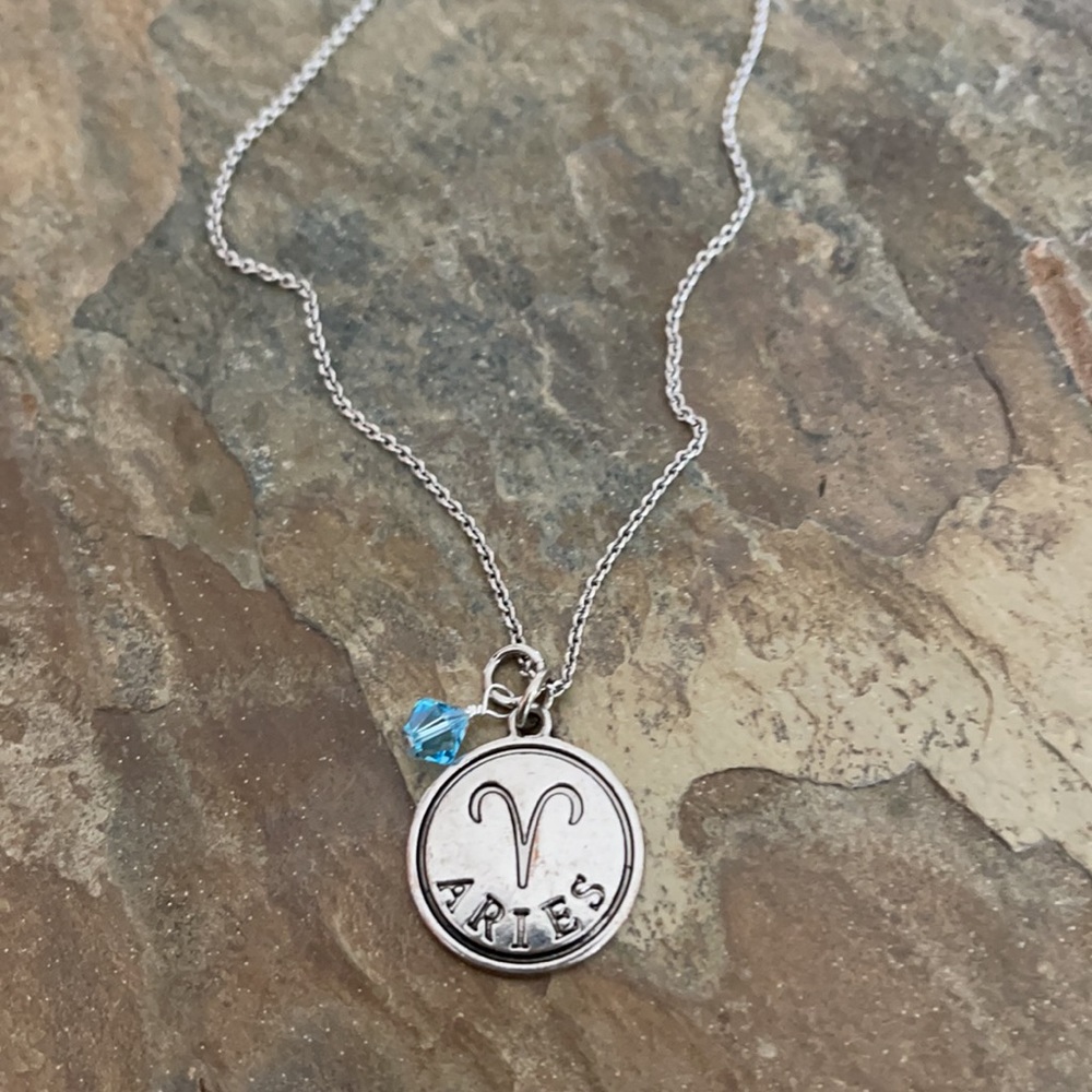 NWT Aries Coin Necklace With Blue Crystal